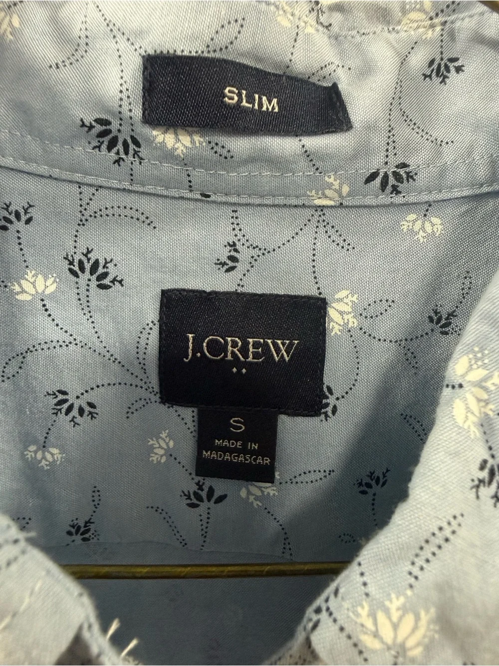 J. Crew Light Blue Floral Button-Down Shirt with Subtle White Flowers